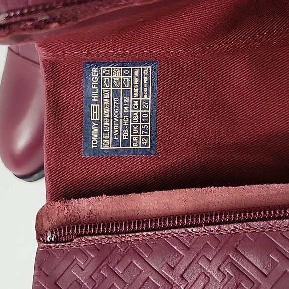 NWT Tommy Hilfiger High Heeled Leather Monogram Boots Dark Red Sz 42 - Picture 12 of 16